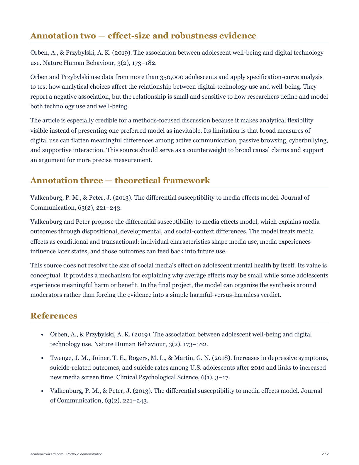 Social Media and Adolescent Well-Being: Annotated Bibliography PDF preview page 2