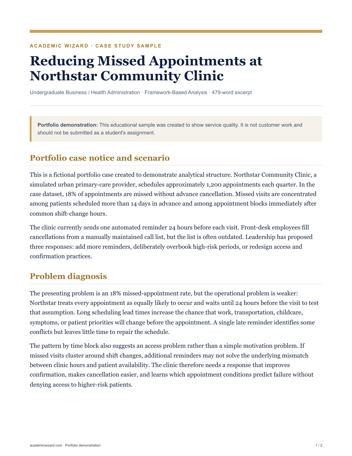 Reducing Missed Appointments at Northstar Community Clinic PDF preview page 1