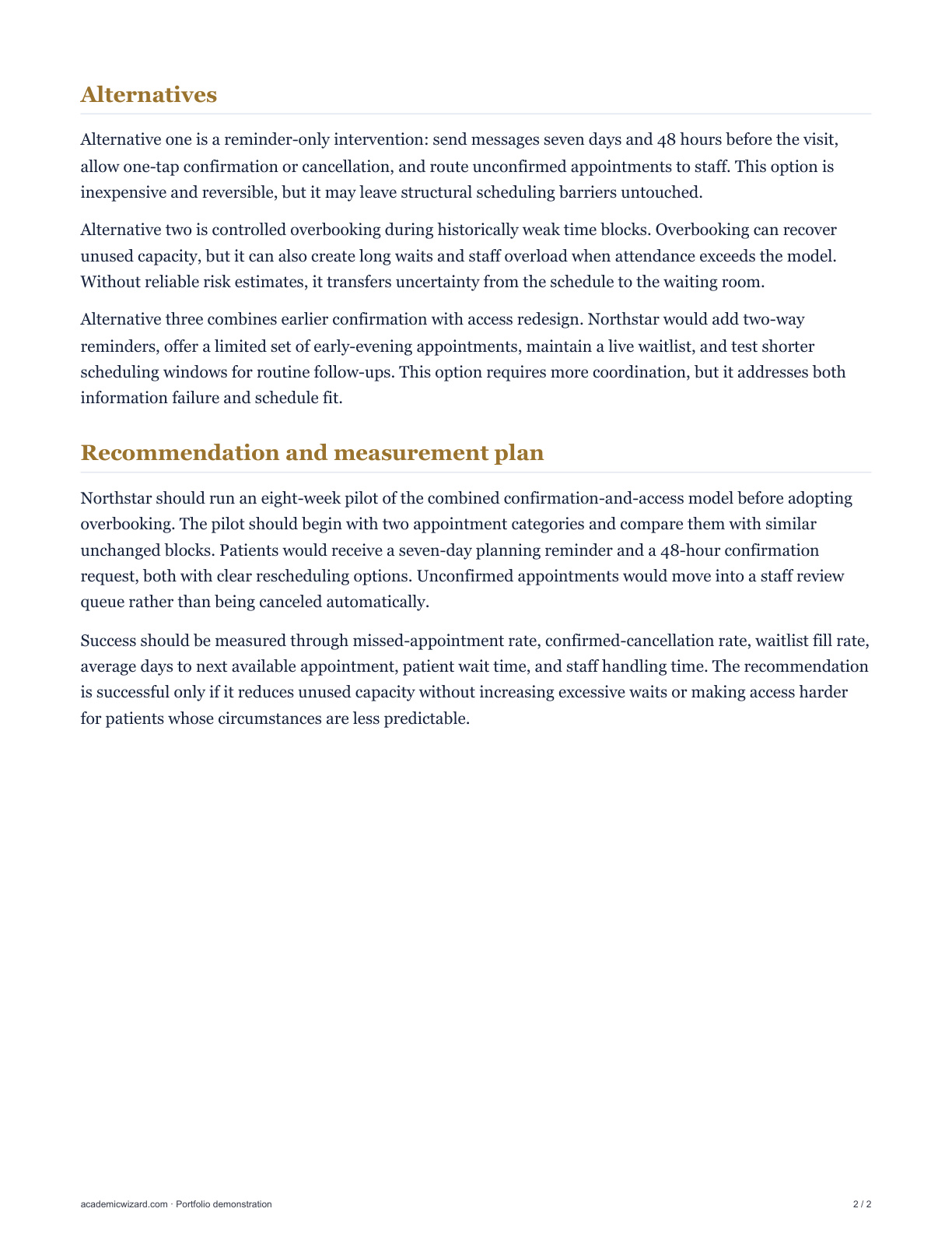 Reducing Missed Appointments at Northstar Community Clinic PDF preview page 2