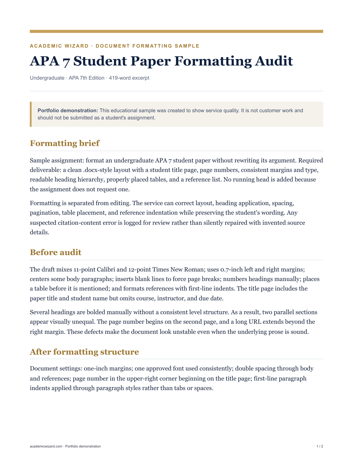 APA 7 Student Paper Formatting Audit PDF preview page 1