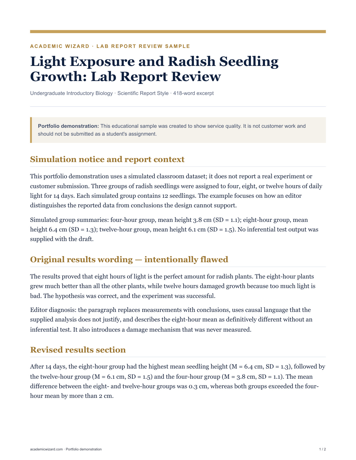 Light Exposure and Radish Seedling Growth: Lab Report Review PDF preview page 1