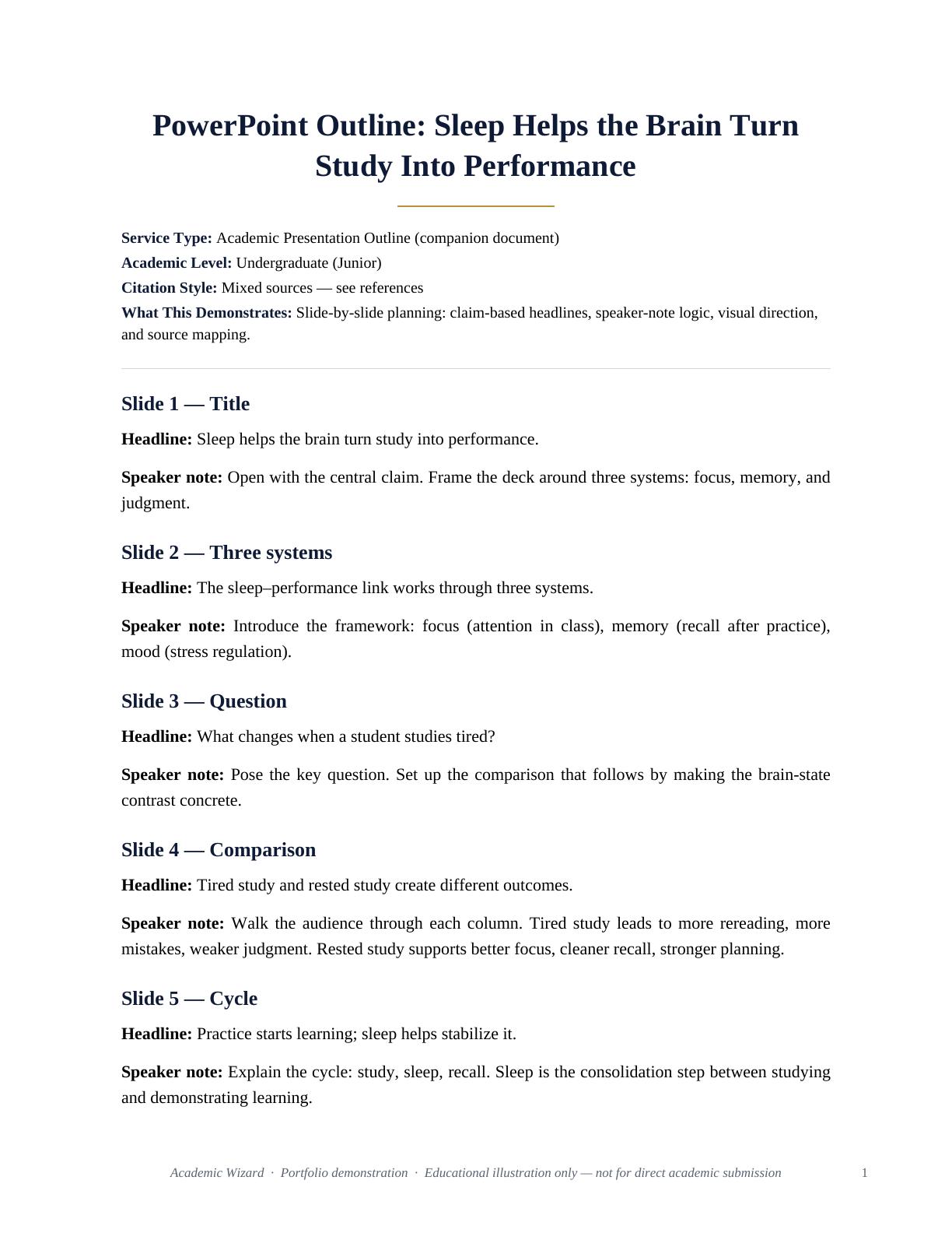 Sleep Helps the Brain Turn Study Into Performance companion outline PDF preview page 1