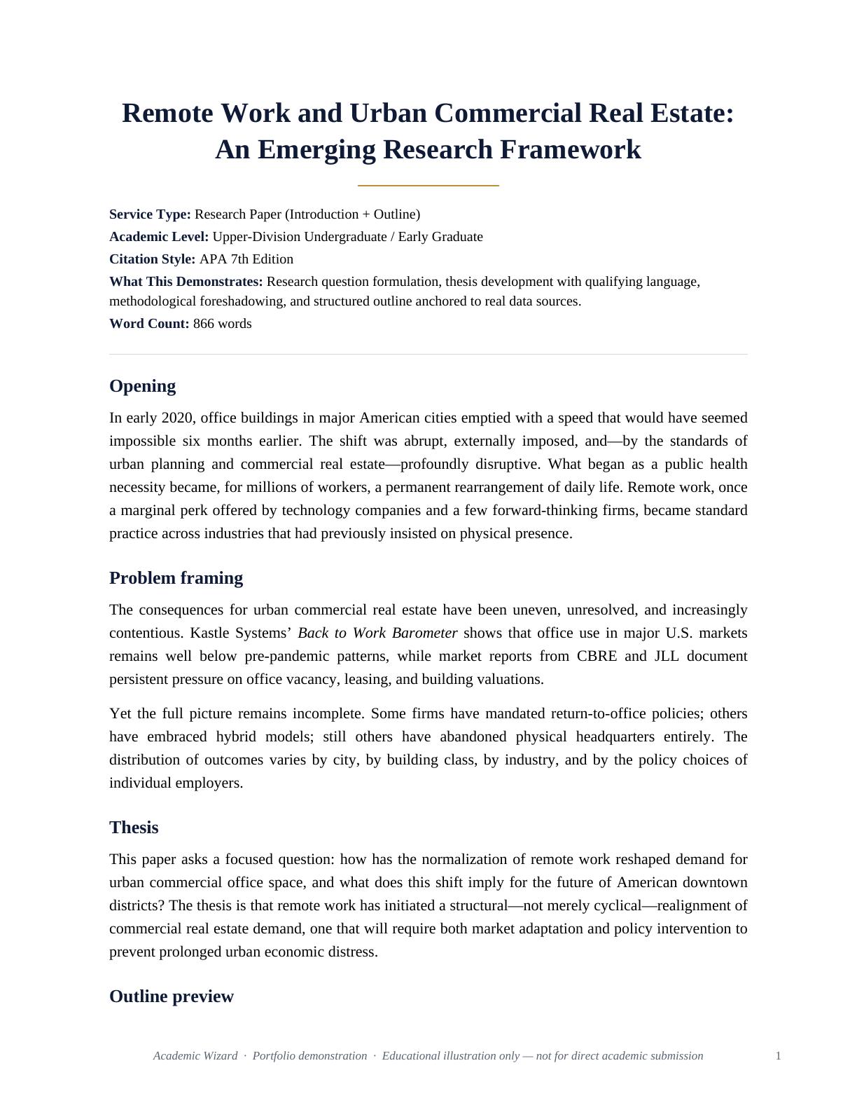 Remote Work and Urban Commercial Real Estate: An Emerging Research Framework PDF preview page 1