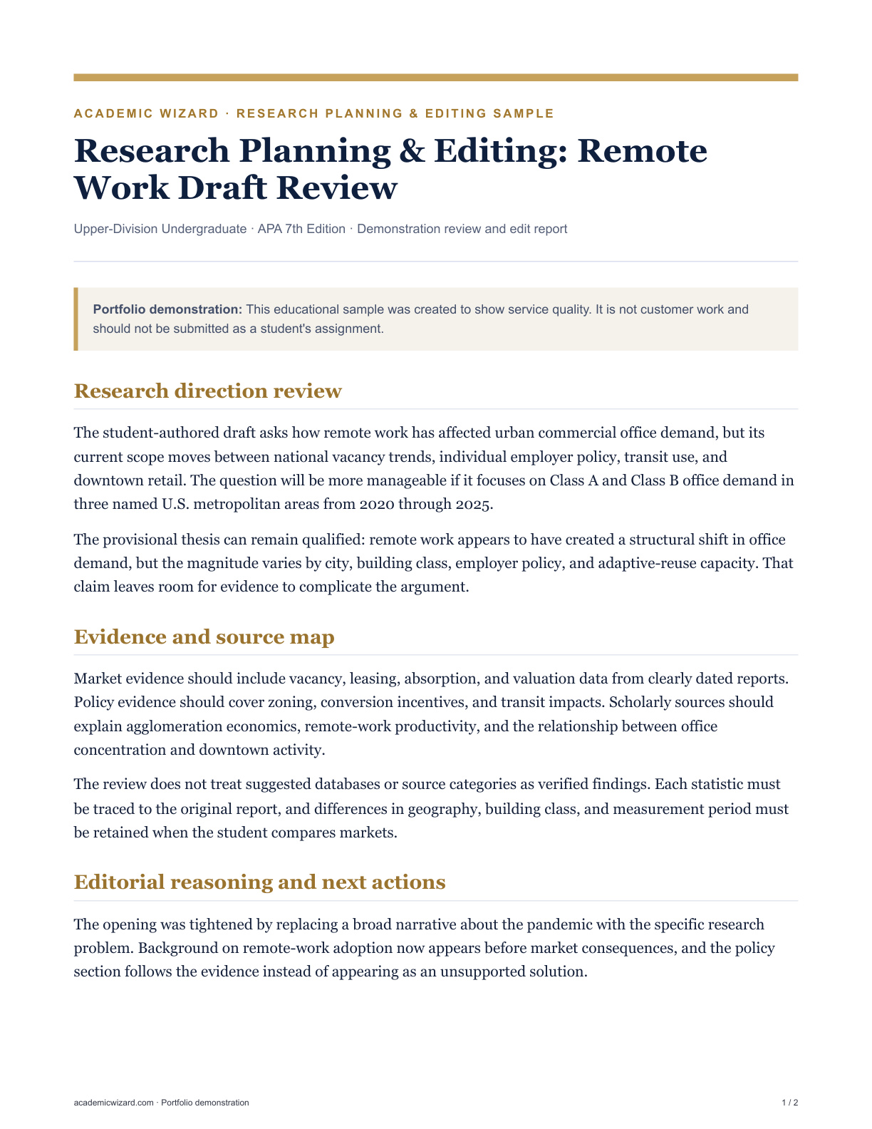Research Planning & Editing: Remote Work Draft Review PDF preview page 1