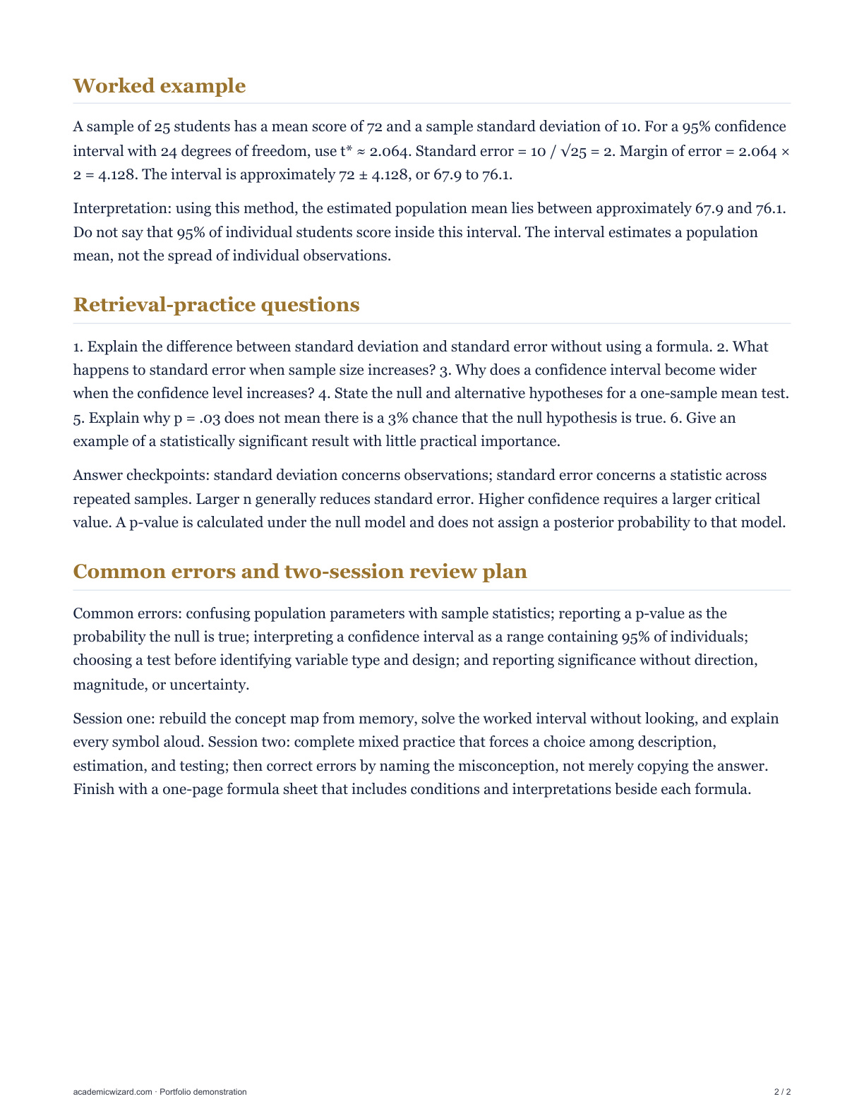Introduction to Statistics: Exam Review Sheet PDF preview page 2
