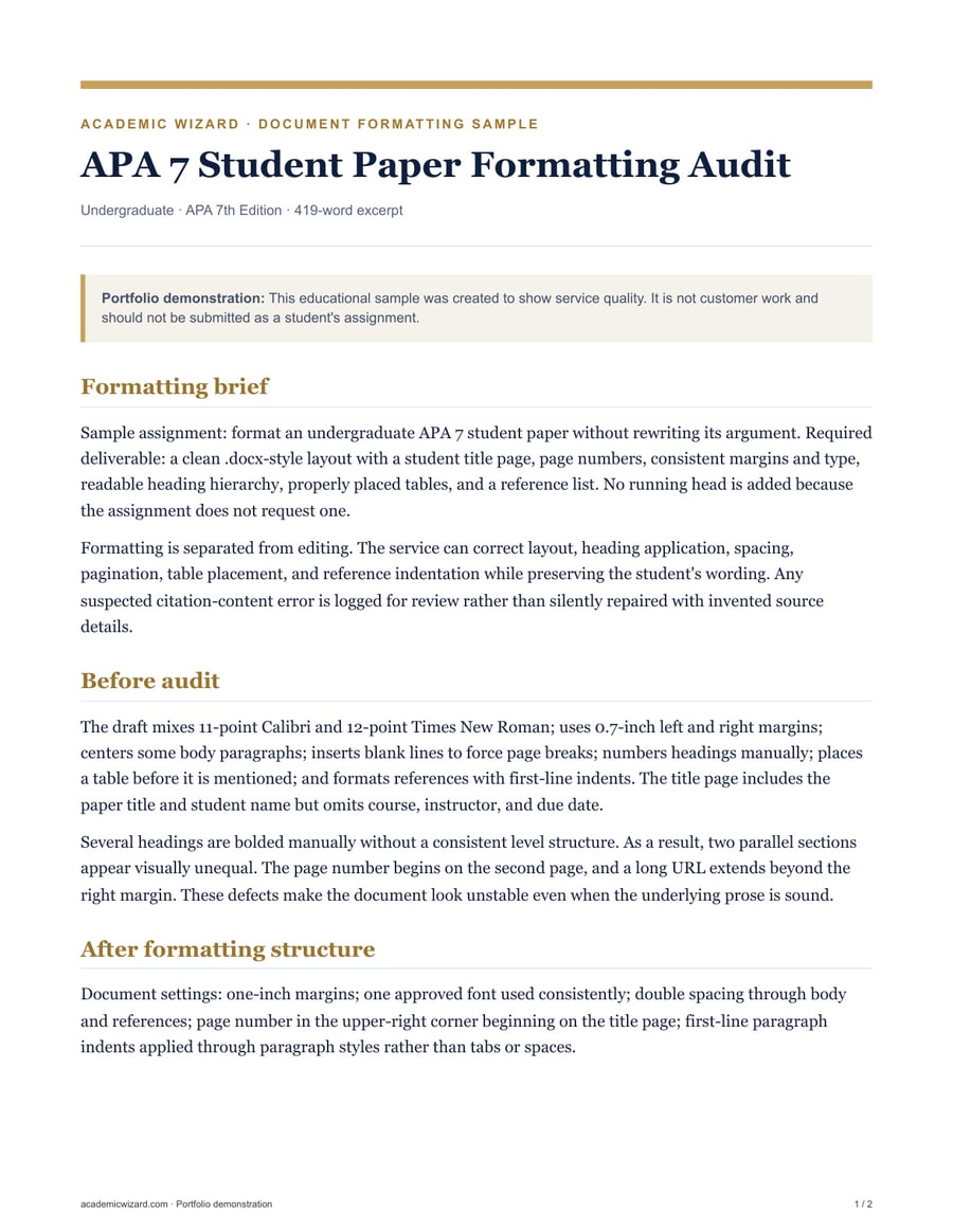 Document Formatting sample preview